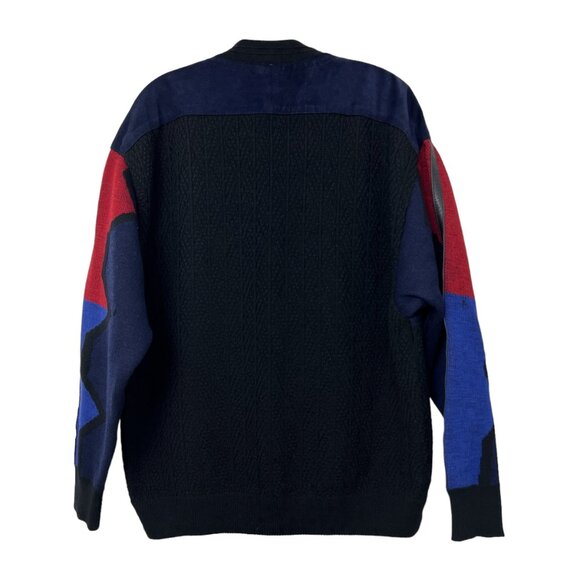 VTG Torras 100% virgin wool knit and leather men's pullover sweater size 42 / M - Picture 2 of 10